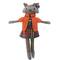 Sitting Herringbone Designed Fox Girl with Plaid Dress - 17" - Brown and Orange